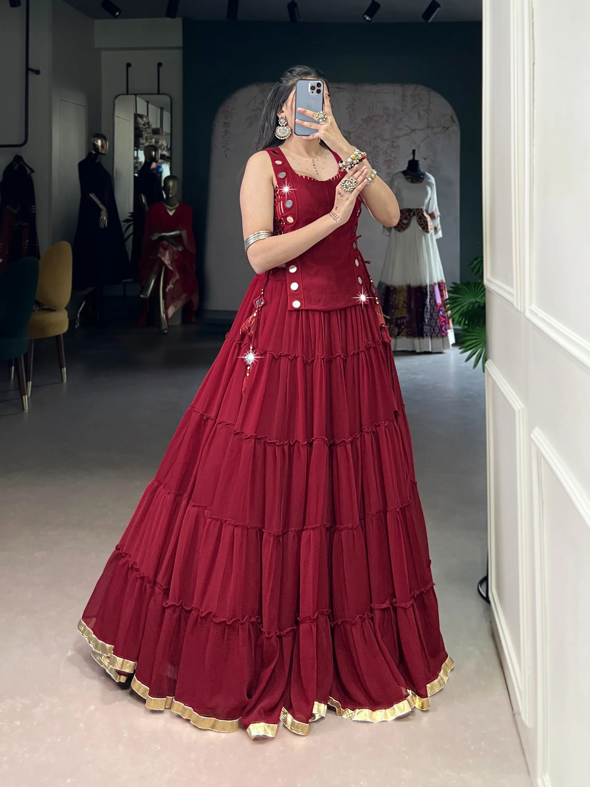 Feather Light Fabric Navratri Wear Lehenga With Designer Koti - Image 8