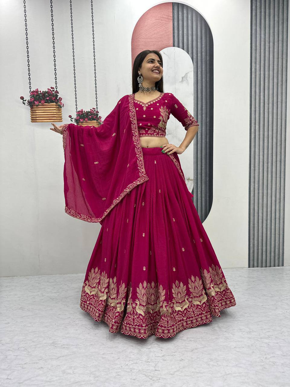 Festival-Ready Chinon Silk Lehenga Choli with Thread Embroidery Work - Image 15