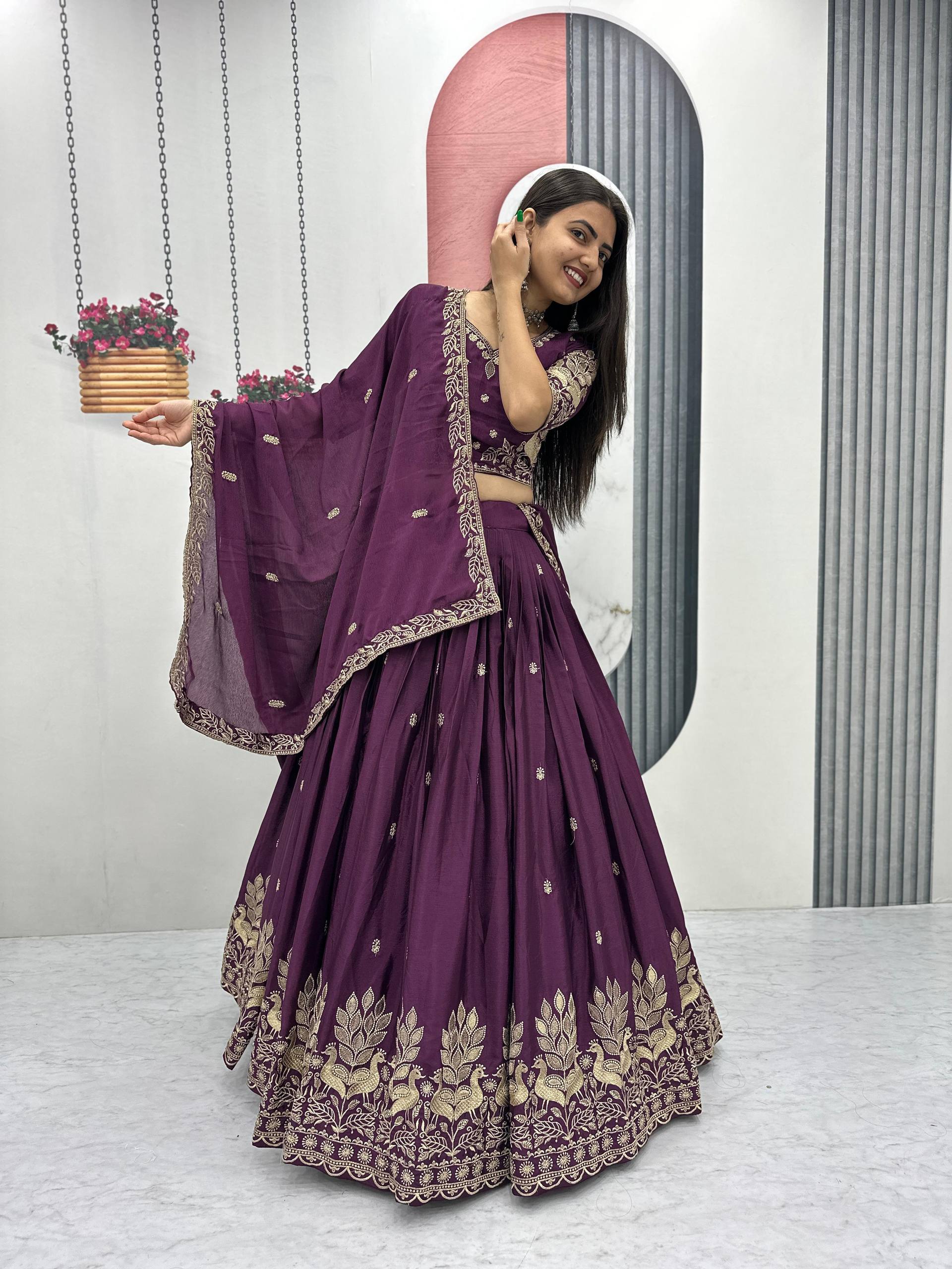 Festival-Ready Chinon Silk Lehenga Choli with Thread Embroidery Work - Image 2