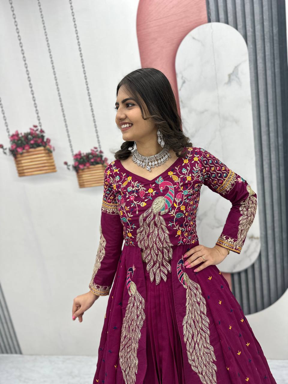 Festival Special Vichitra Silk Crop Top with Shrug & Lehenga - Image 20