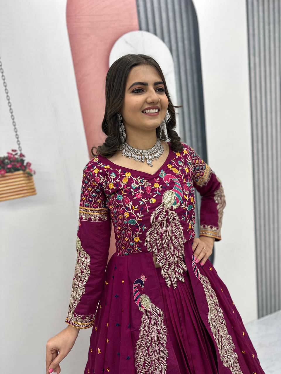 Festival Special Vichitra Silk Crop Top with Shrug & Lehenga - Image 21