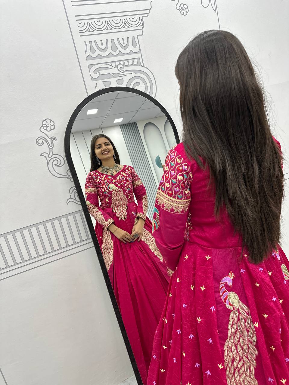 Festival Special Vichitra Silk Crop Top with Shrug & Lehenga - Image 3