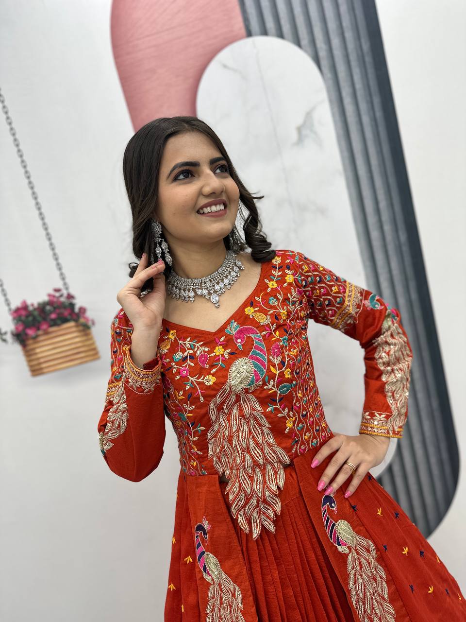Festival Special Vichitra Silk Crop Top with Shrug & Lehenga - Image 30