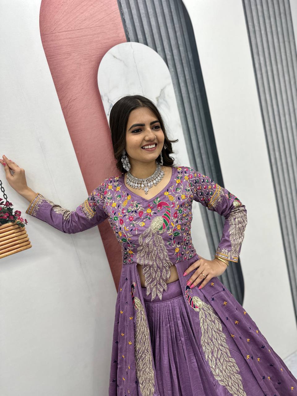 Festival Special Vichitra Silk Crop Top with Shrug & Lehenga - Image 36