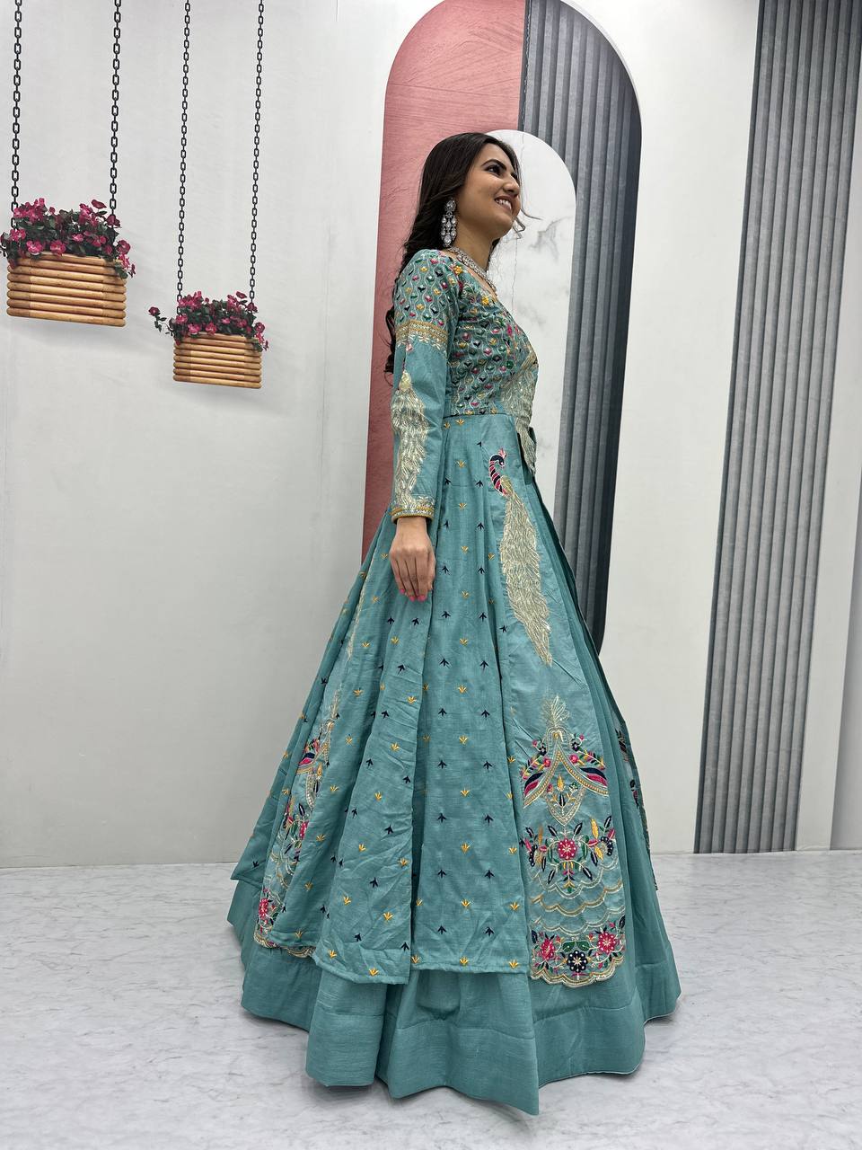 Festival Special Vichitra Silk Crop Top with Shrug & Lehenga - Image 38