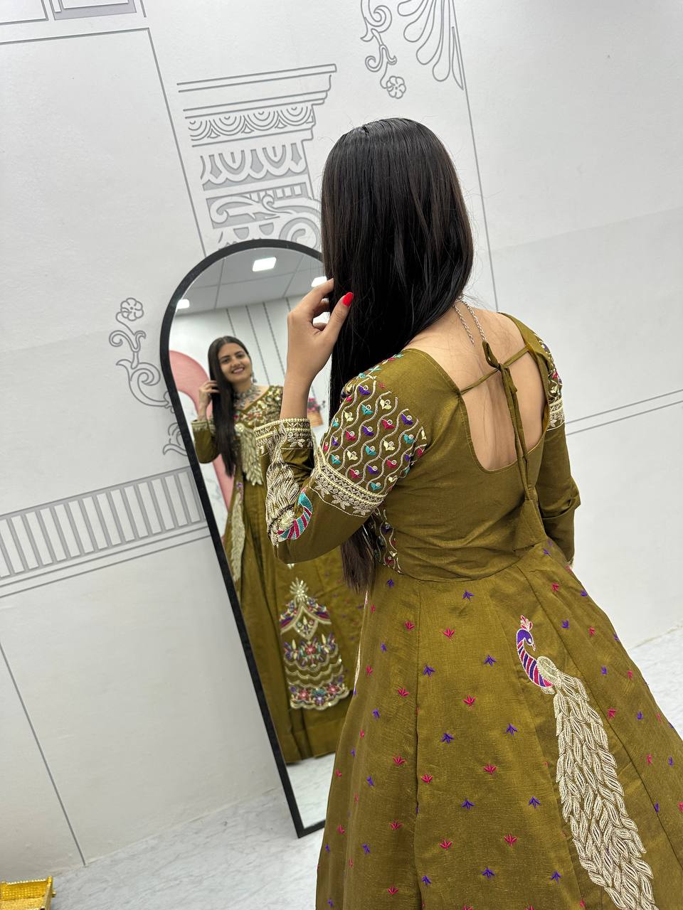 Festival Special Vichitra Silk Crop Top with Shrug & Lehenga - Image 9