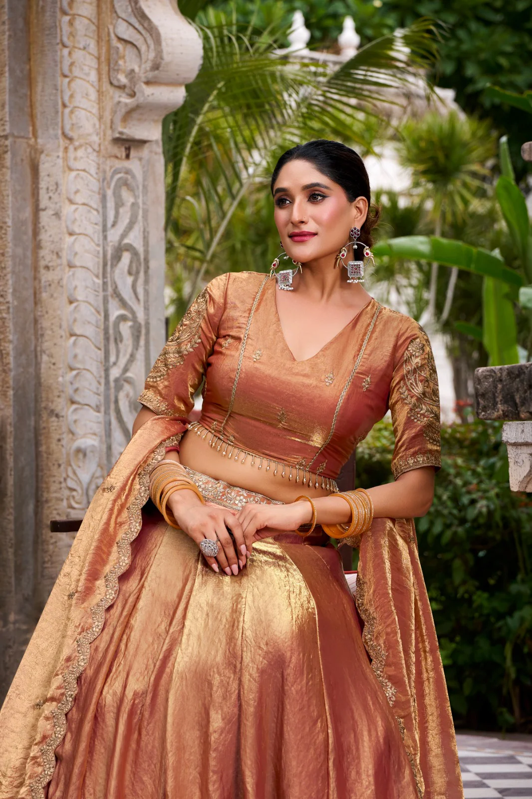 Festive Fendi Sequins and Thread Embroidery Work Lehenga Choli with Dupatta - Image 11
