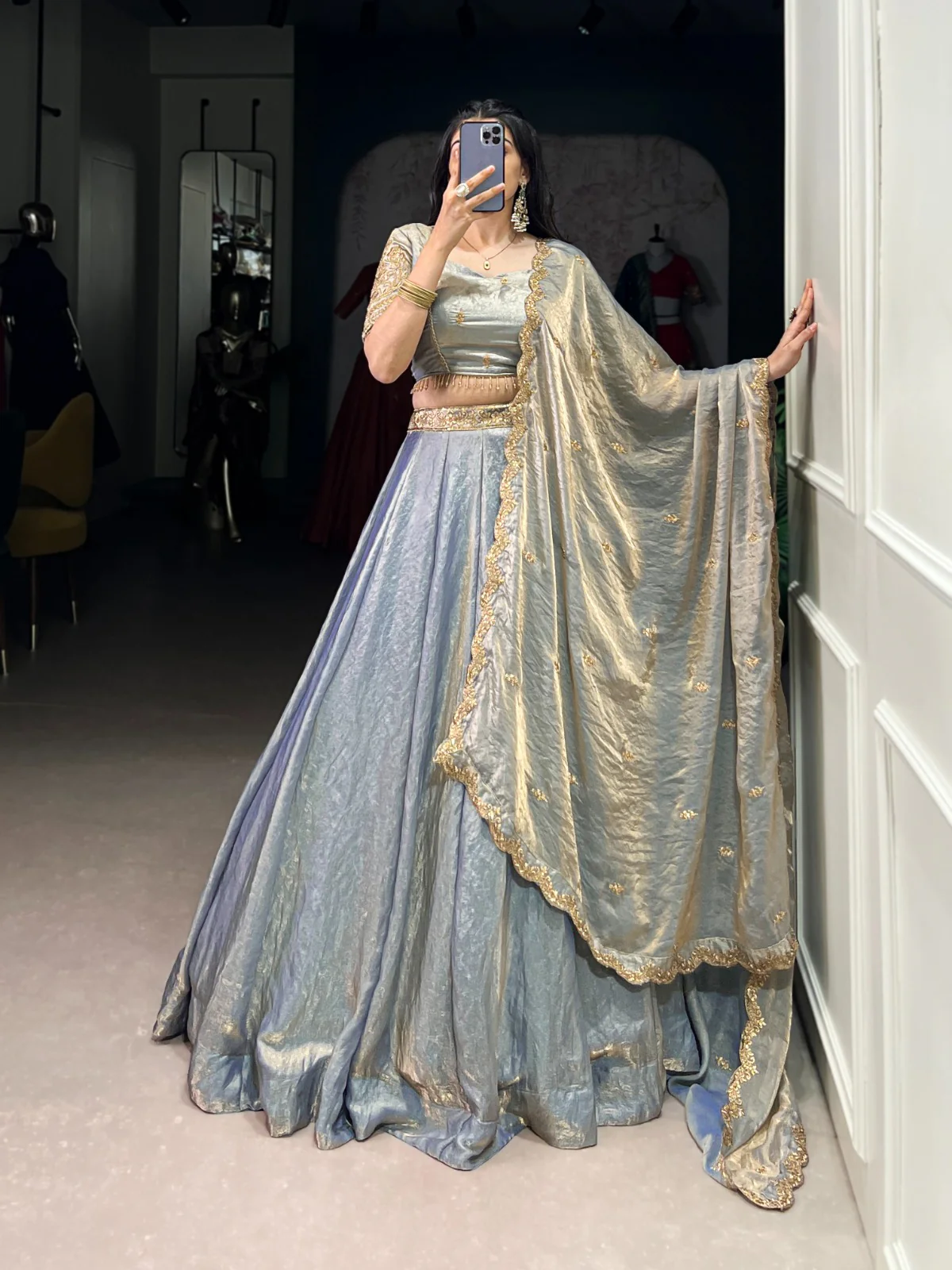 Festive Fendi Sequins and Thread Embroidery Work Lehenga Choli with Dupatta - Image 3
