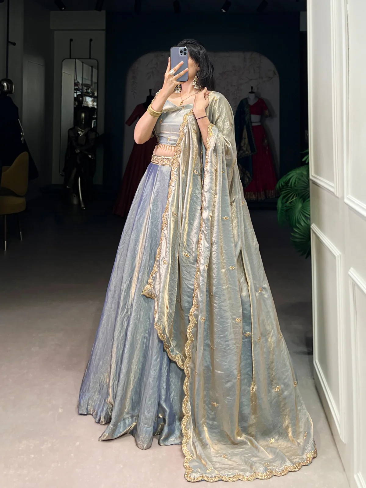 Festive Fendi Sequins and Thread Embroidery Work Lehenga Choli with Dupatta - Image 4