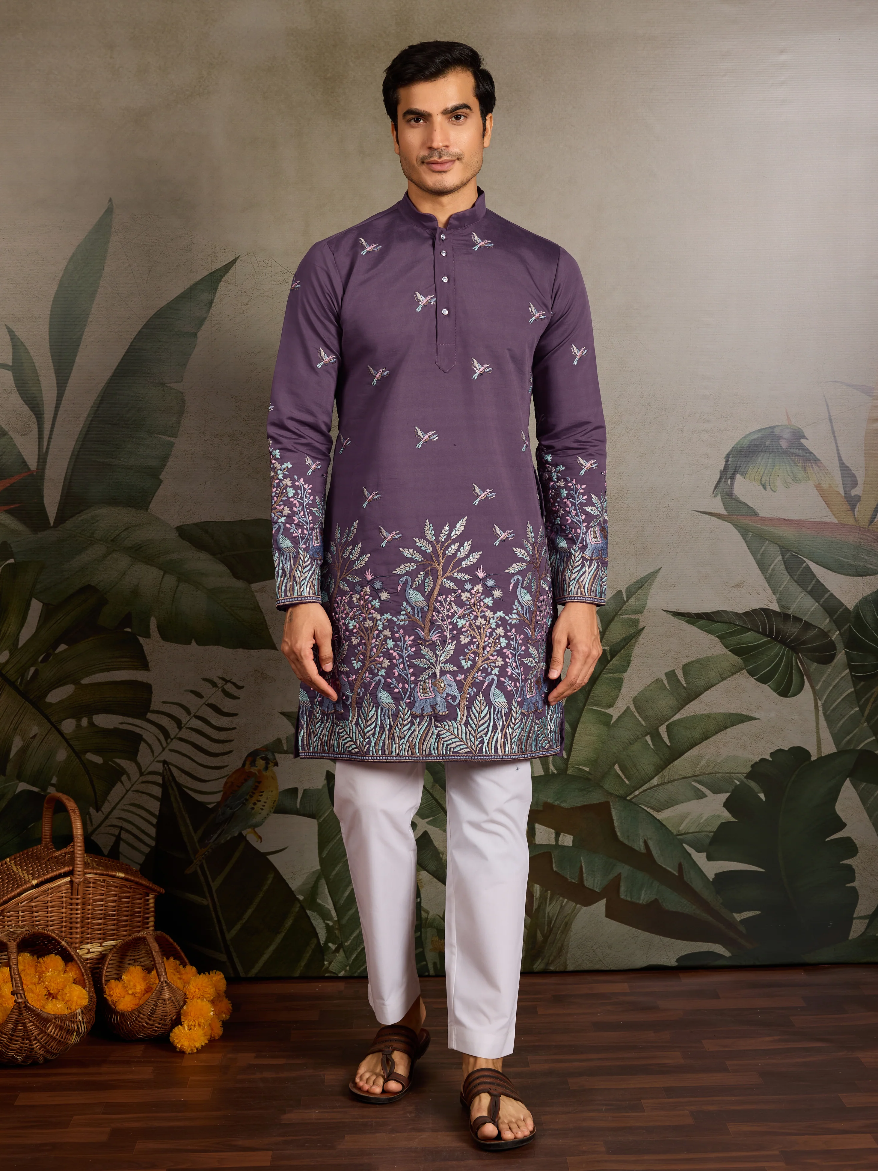 Festive Look Dusty Purple Color Traditional Kurta for Mens - Image 3