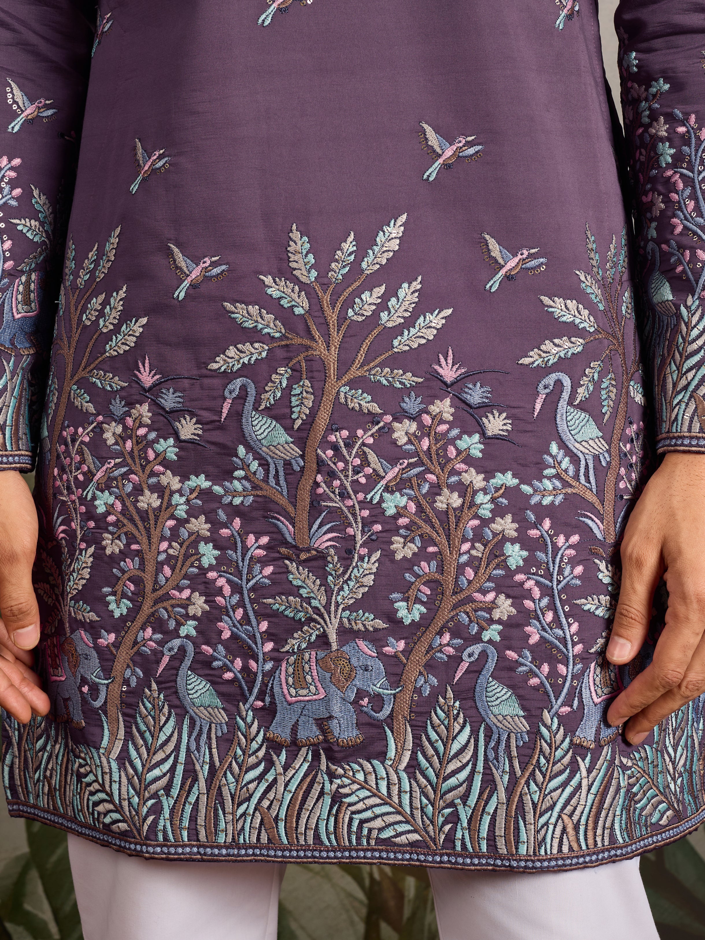 Festive Look Dusty Purple Color Traditional Kurta for Mens - Image 4