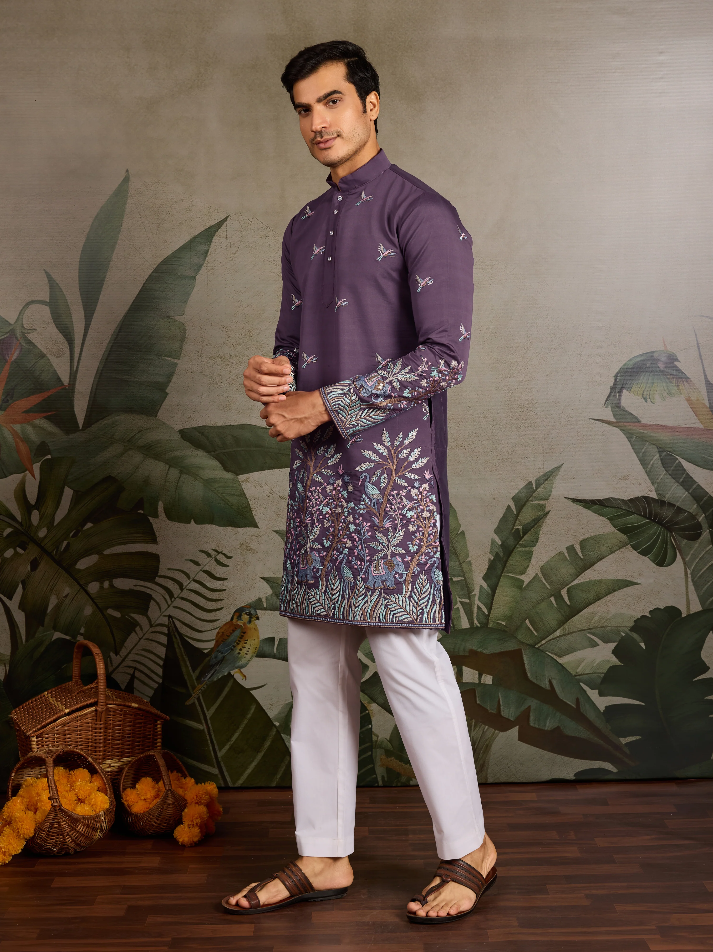 Festive Look Dusty Purple Color Traditional Kurta for Mens - Image 6