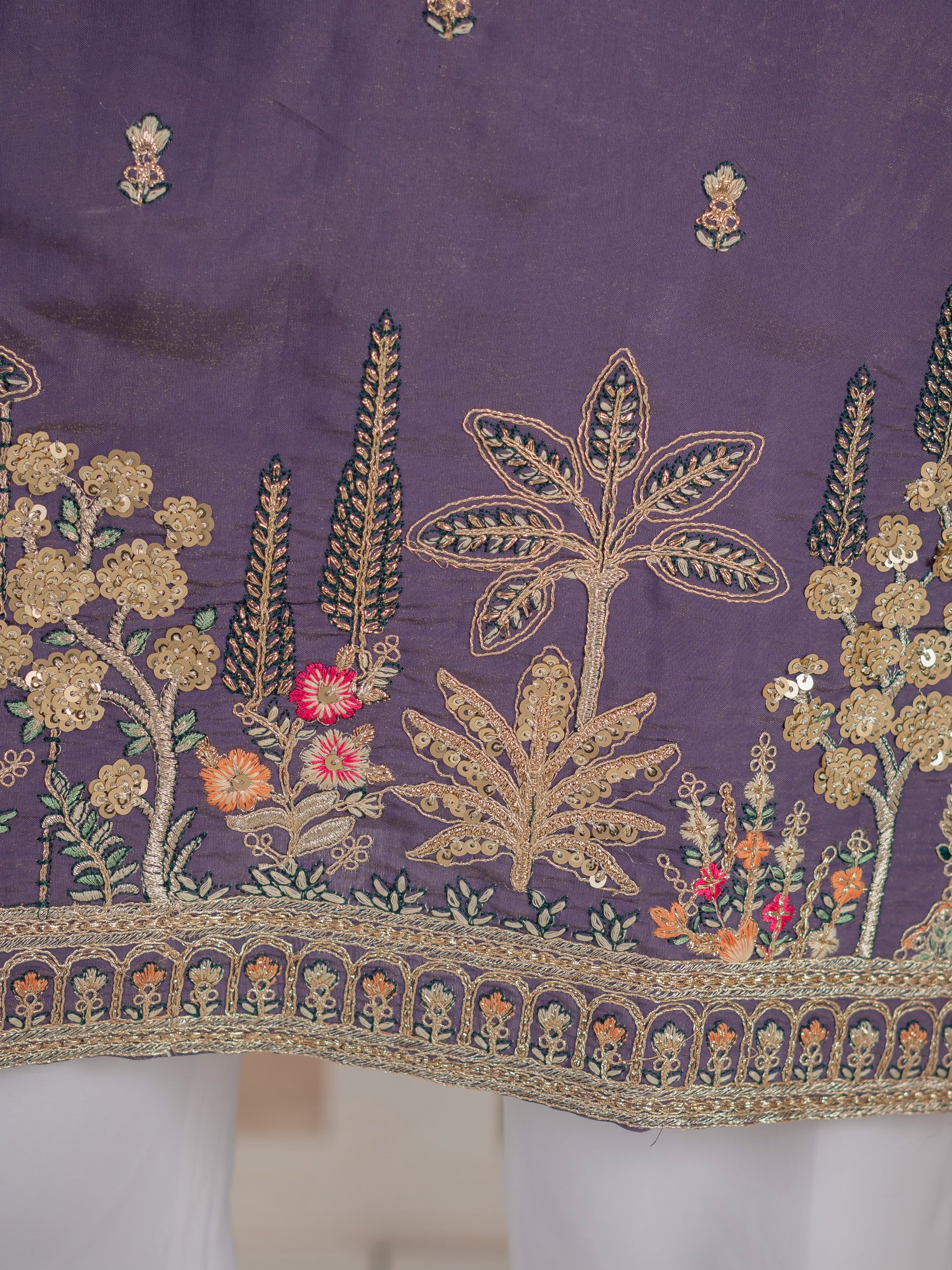 Festive Special Purple Roman Shimmer Embroidery Work Kurta Set - Image 5
