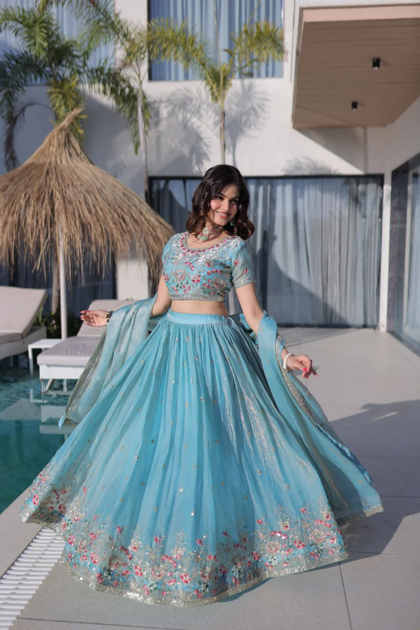 Festive Wear Fendi Silk Designer Lehenga Set with Embroidered Dupatta