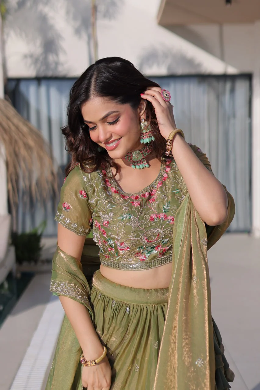 Festive Wear Fendi Silk Designer Lehenga Set with Embroidered Dupatta - Image 10