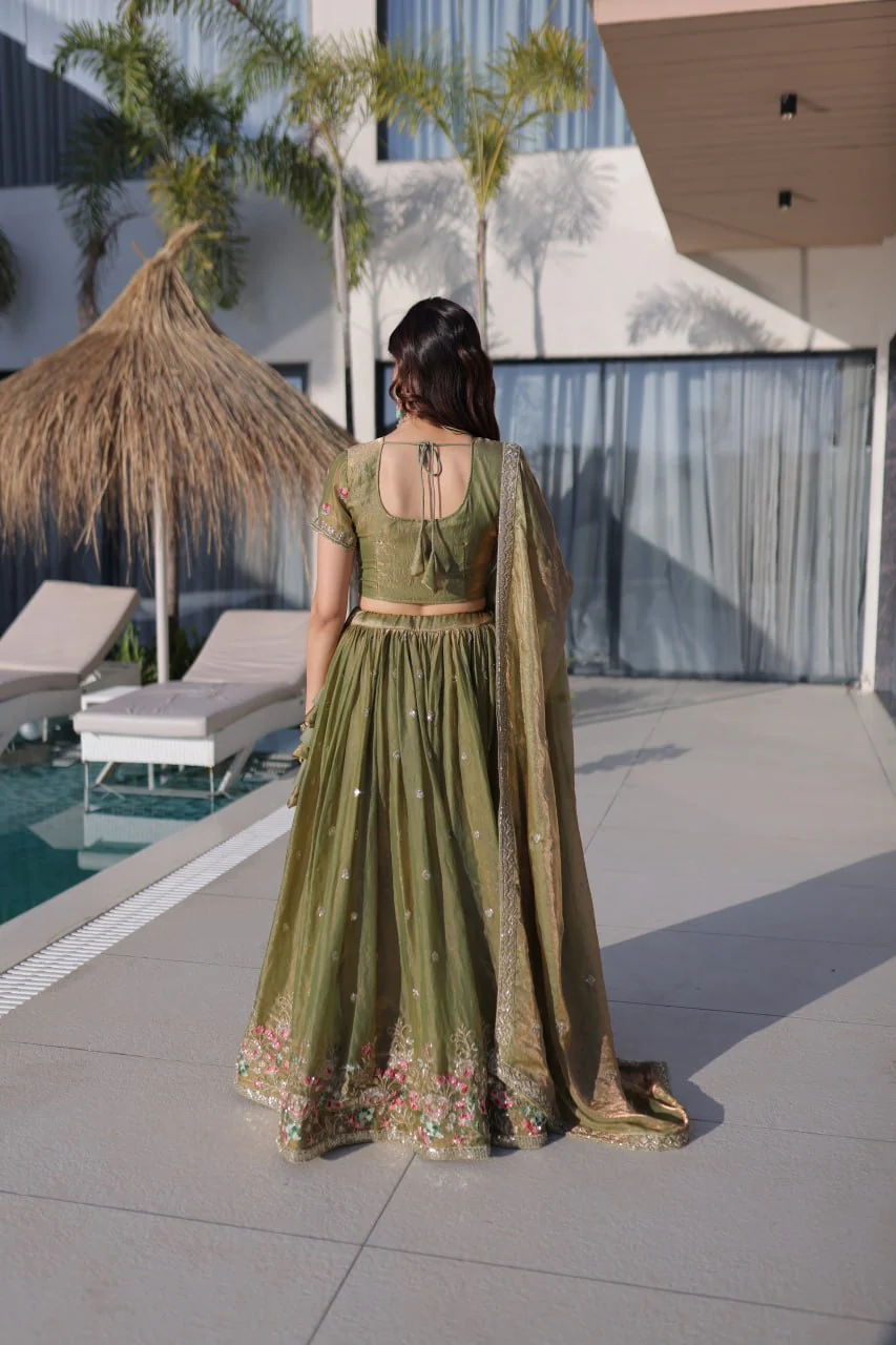 Festive Wear Fendi Silk Designer Lehenga Set with Embroidered Dupatta - Image 11