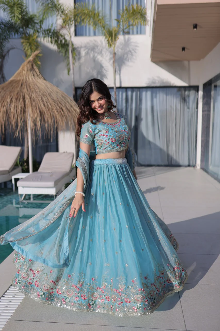 Festive Wear Fendi Silk Designer Lehenga Set with Embroidered Dupatta - Image 2