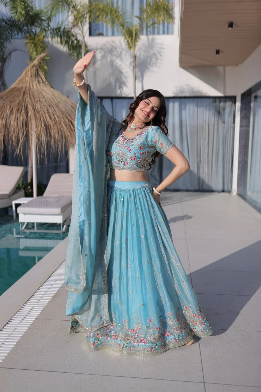 Festive Wear Fendi Silk Designer Lehenga Set with Embroidered Dupatta - Image 3