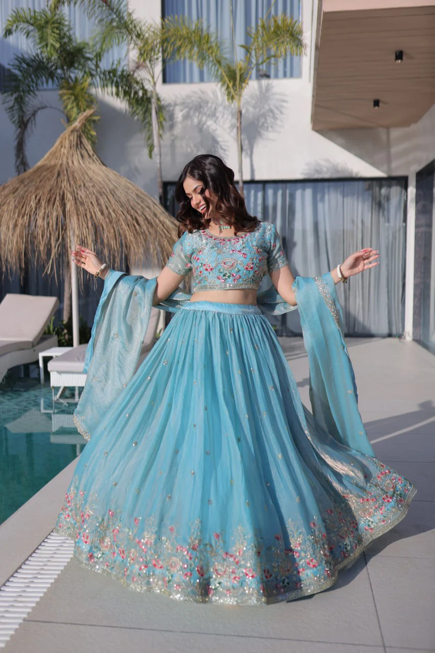 Festive Wear Fendi Silk Designer Lehenga Set with Embroidered Dupatta - Image 4
