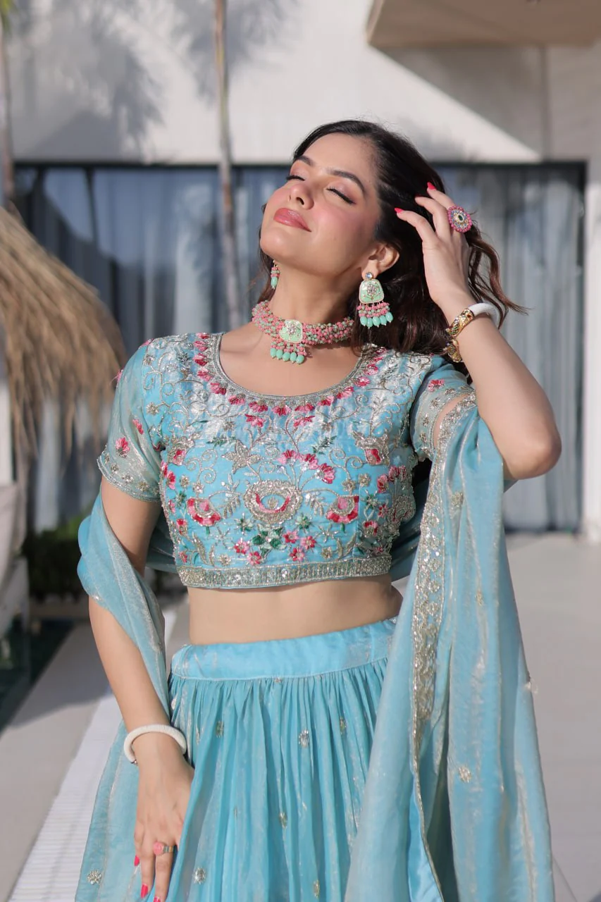 Festive Wear Fendi Silk Designer Lehenga Set with Embroidered Dupatta - Image 5