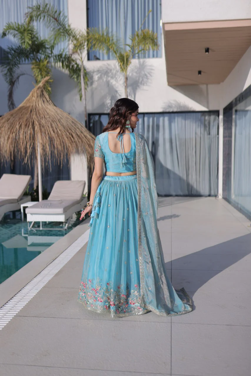 Festive Wear Fendi Silk Designer Lehenga Set with Embroidered Dupatta - Image 6