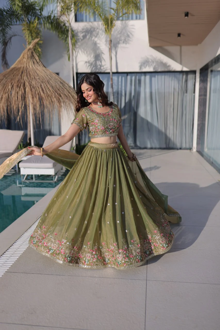 Festive Wear Fendi Silk Designer Lehenga Set with Embroidered Dupatta - Image 7