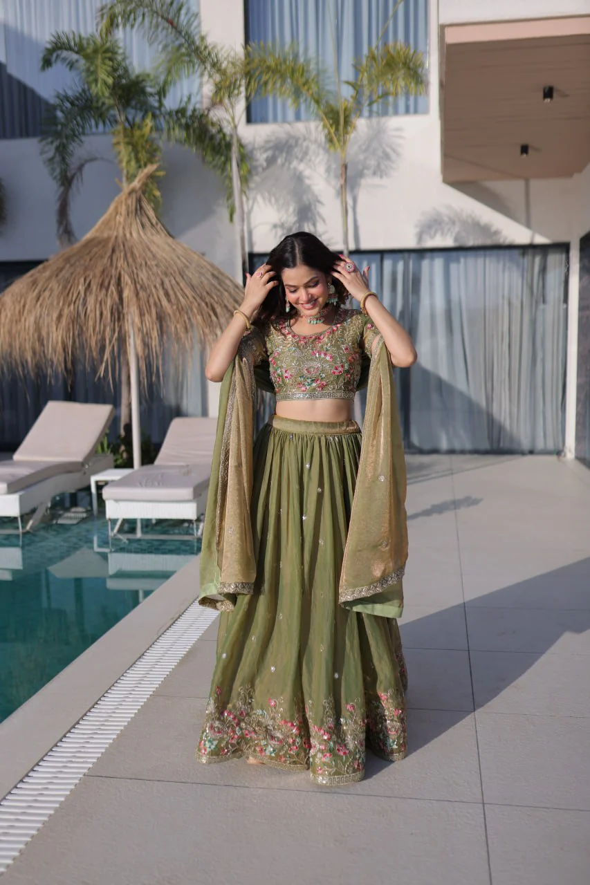 Festive Wear Fendi Silk Designer Lehenga Set with Embroidered Dupatta - Image 8