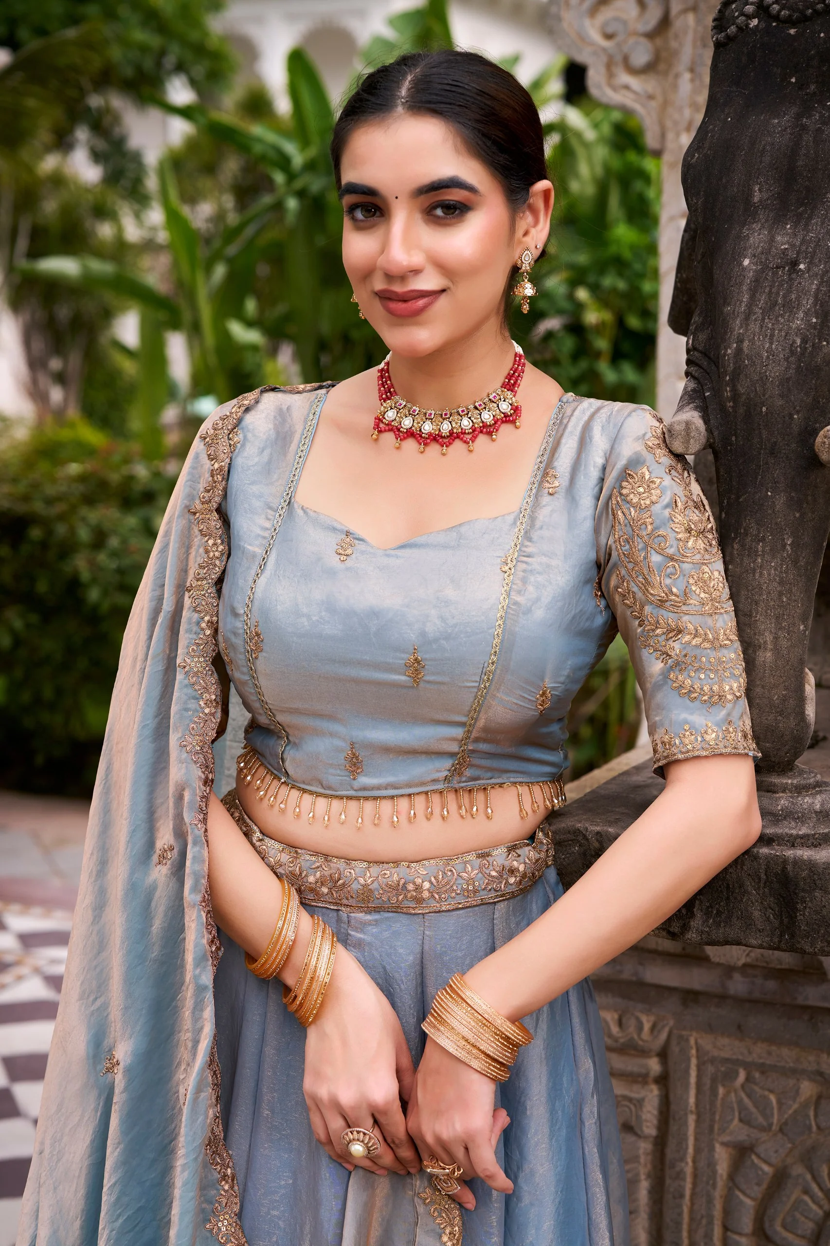 Festive Wear Fendi Thread Embroidered Lehenga Set for Women - Image 16