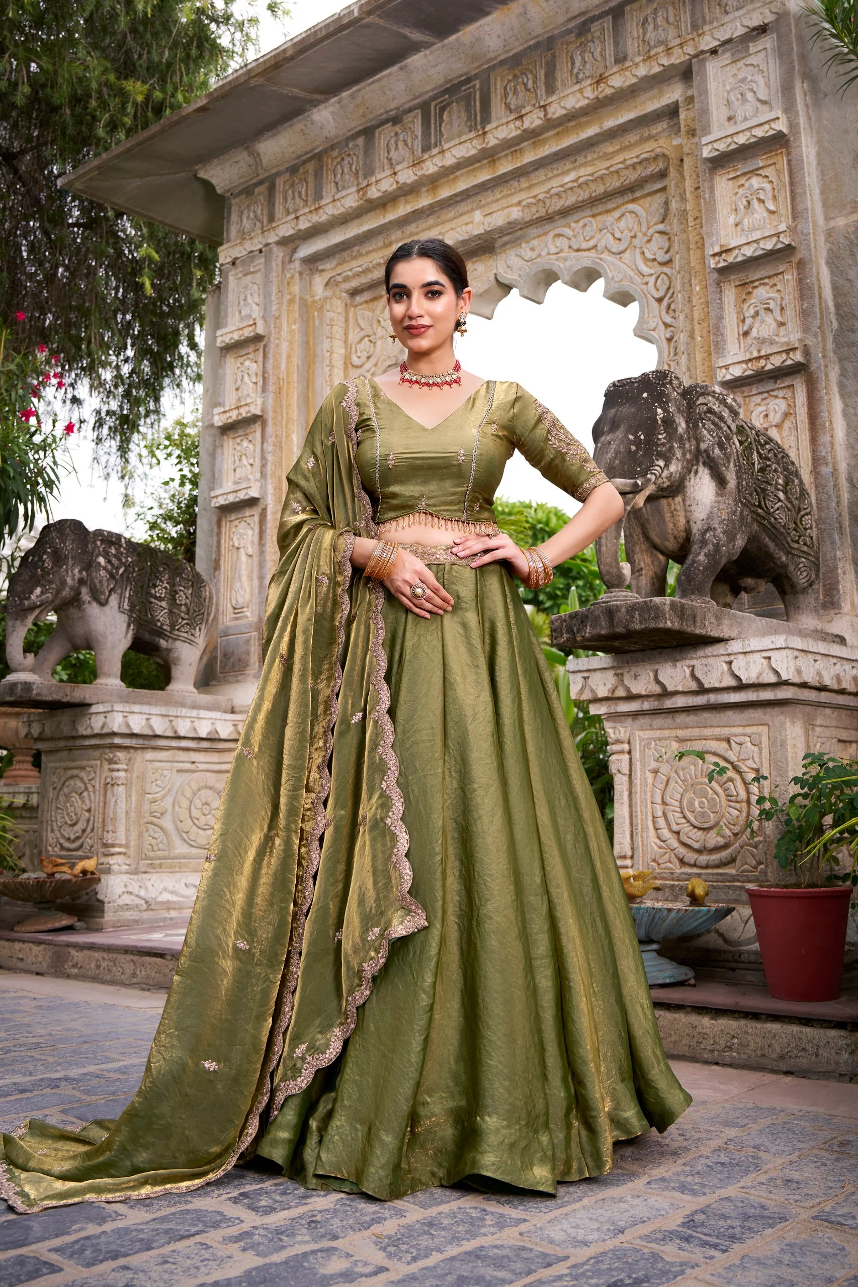 Festive Wear Fendi Thread Embroidered Lehenga Set for Women - Image 17