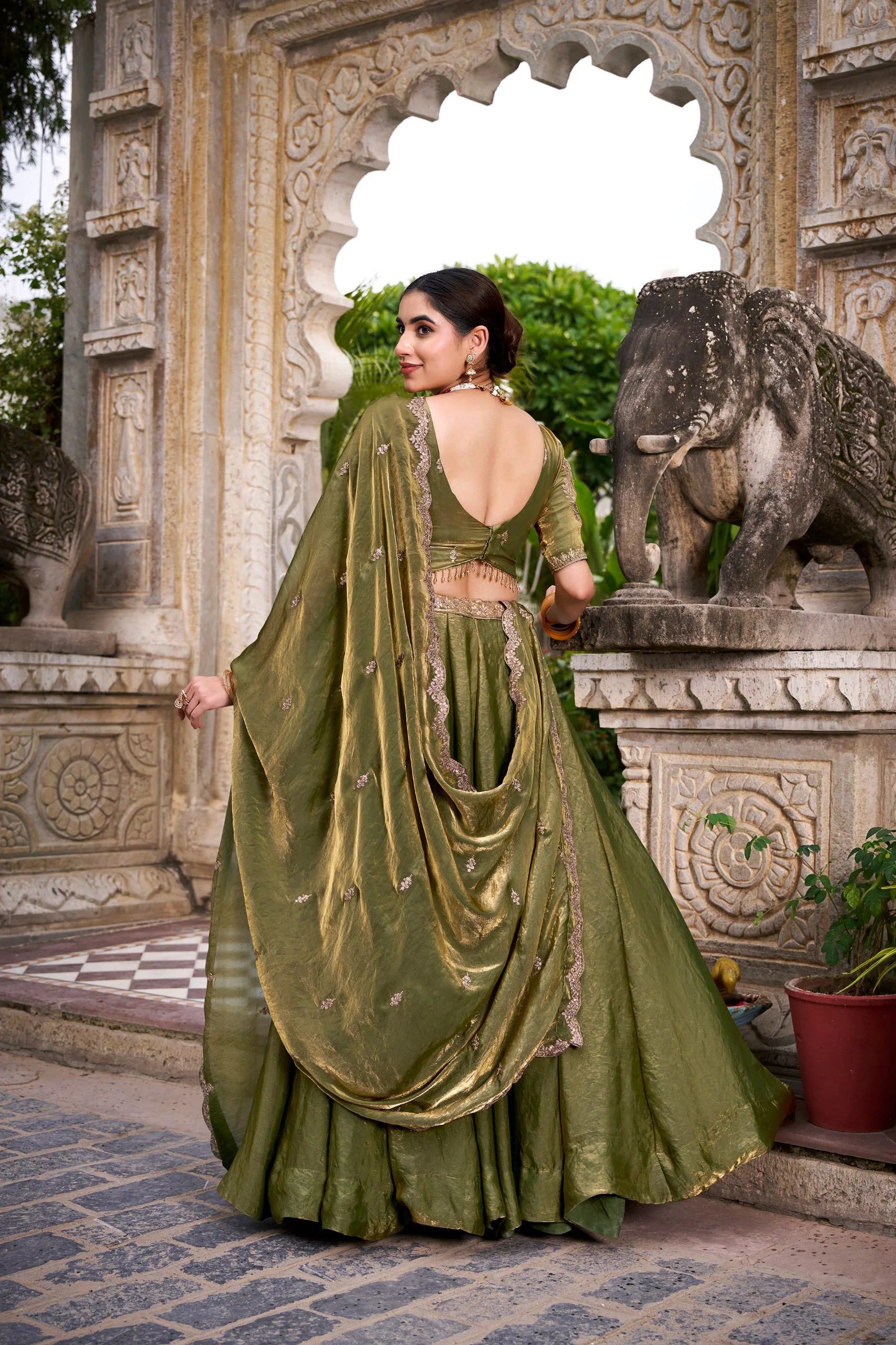 Festive Wear Fendi Thread Embroidered Lehenga Set for Women - Image 19