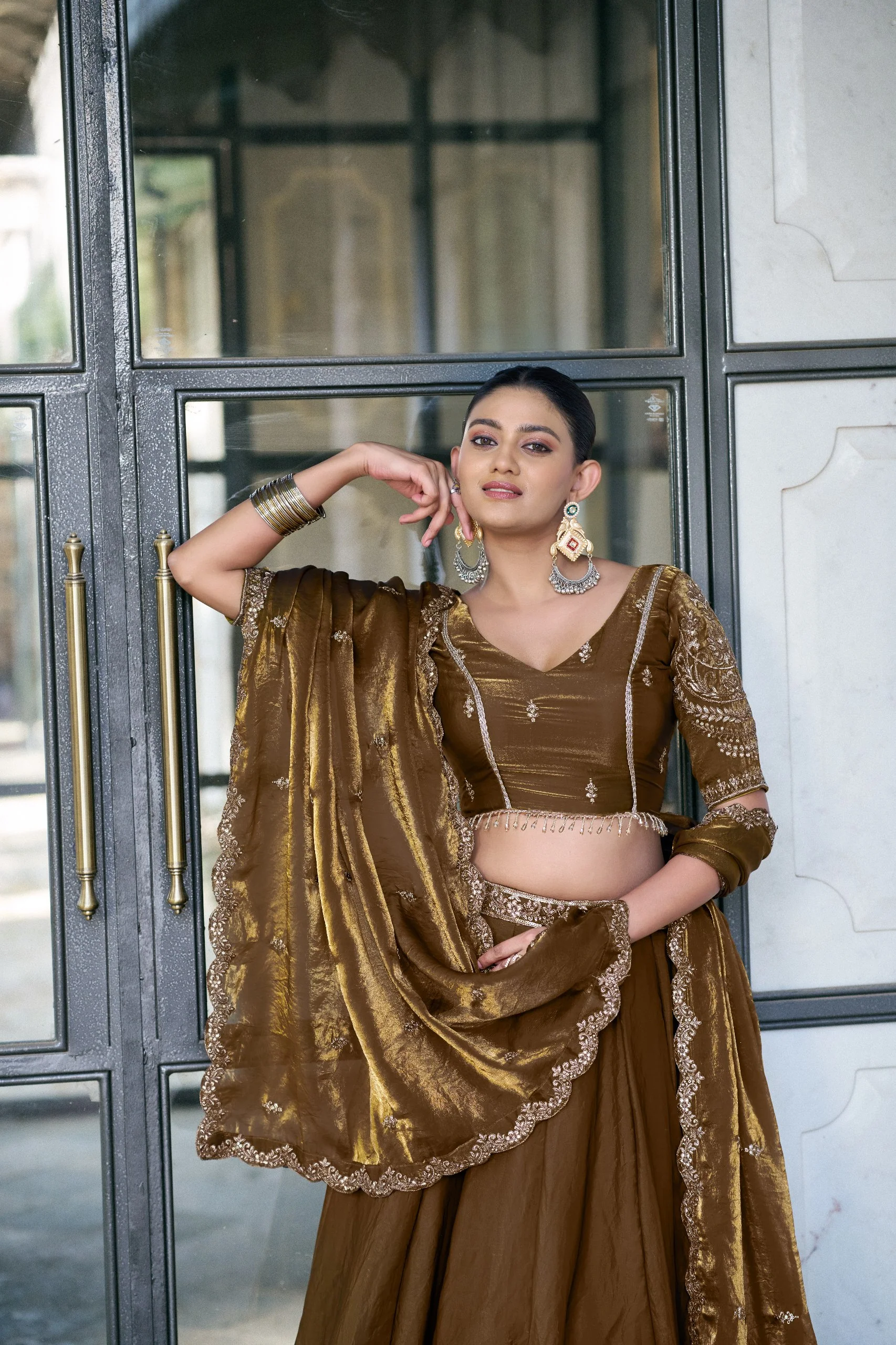 Festive Wear Fendi Thread Embroidered Lehenga Set for Women - Image 8