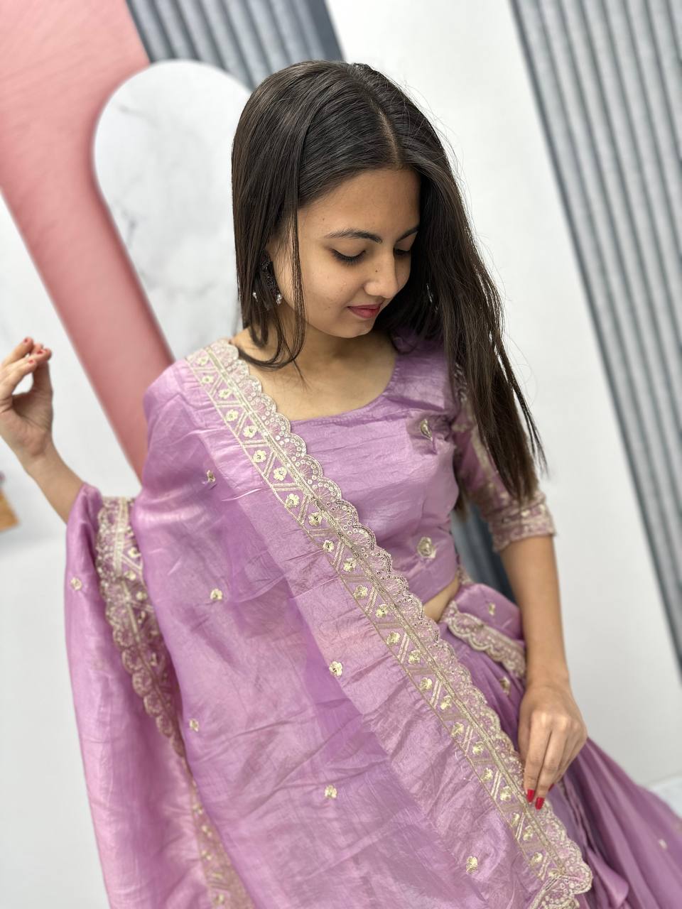 Festive Wear Pure Gold Crush Silk Embroidery Thread & Sequence Work Ready to Wear Lehenga Choli - Image 4