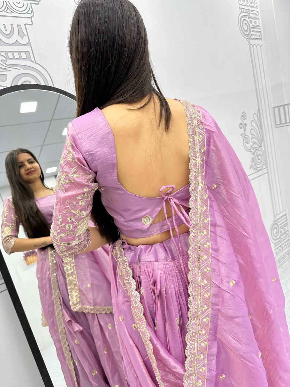 Festive Wear Pure Gold Crush Silk Embroidery Thread & Sequence Work Ready to Wear Lehenga Choli - Image 5