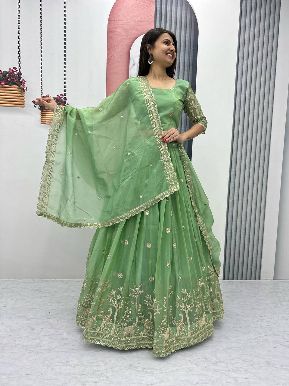 Festive Wear Pure Gold Crush Silk Embroidery Thread & Sequence Work Ready to Wear Lehenga Choli - Image 7