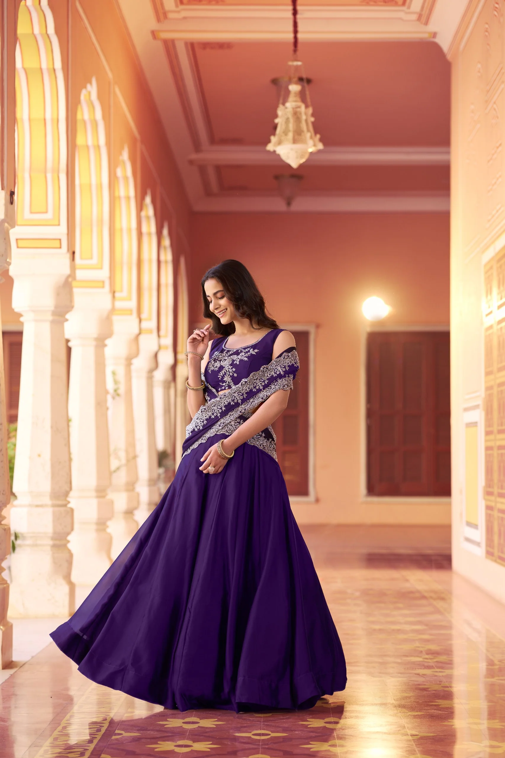 Festive Wear Purple Rangoli Silk Embroidered Lehenga Set with Dupatta - Image 4