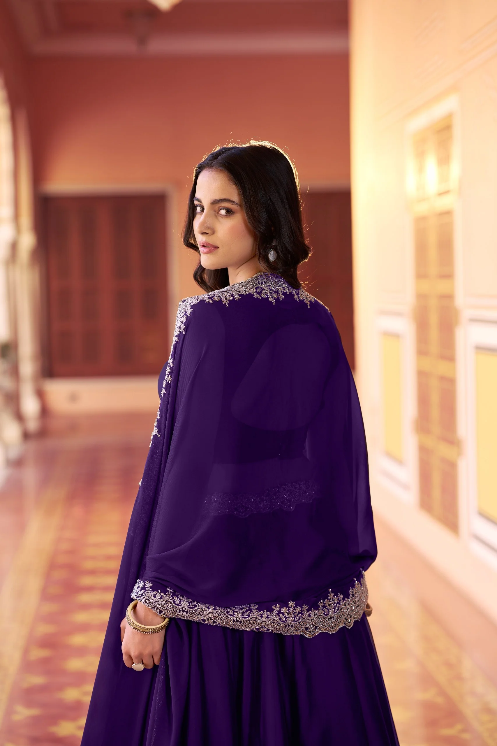 Festive Wear Purple Rangoli Silk Embroidered Lehenga Set with Dupatta - Image 5