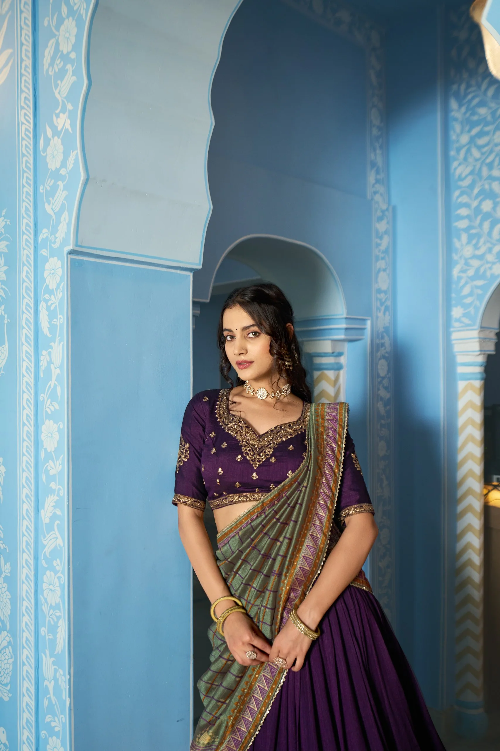 Festive Wear Vichitra Silk Sequins & Thread Embroidery Lehenga Set - Image 2