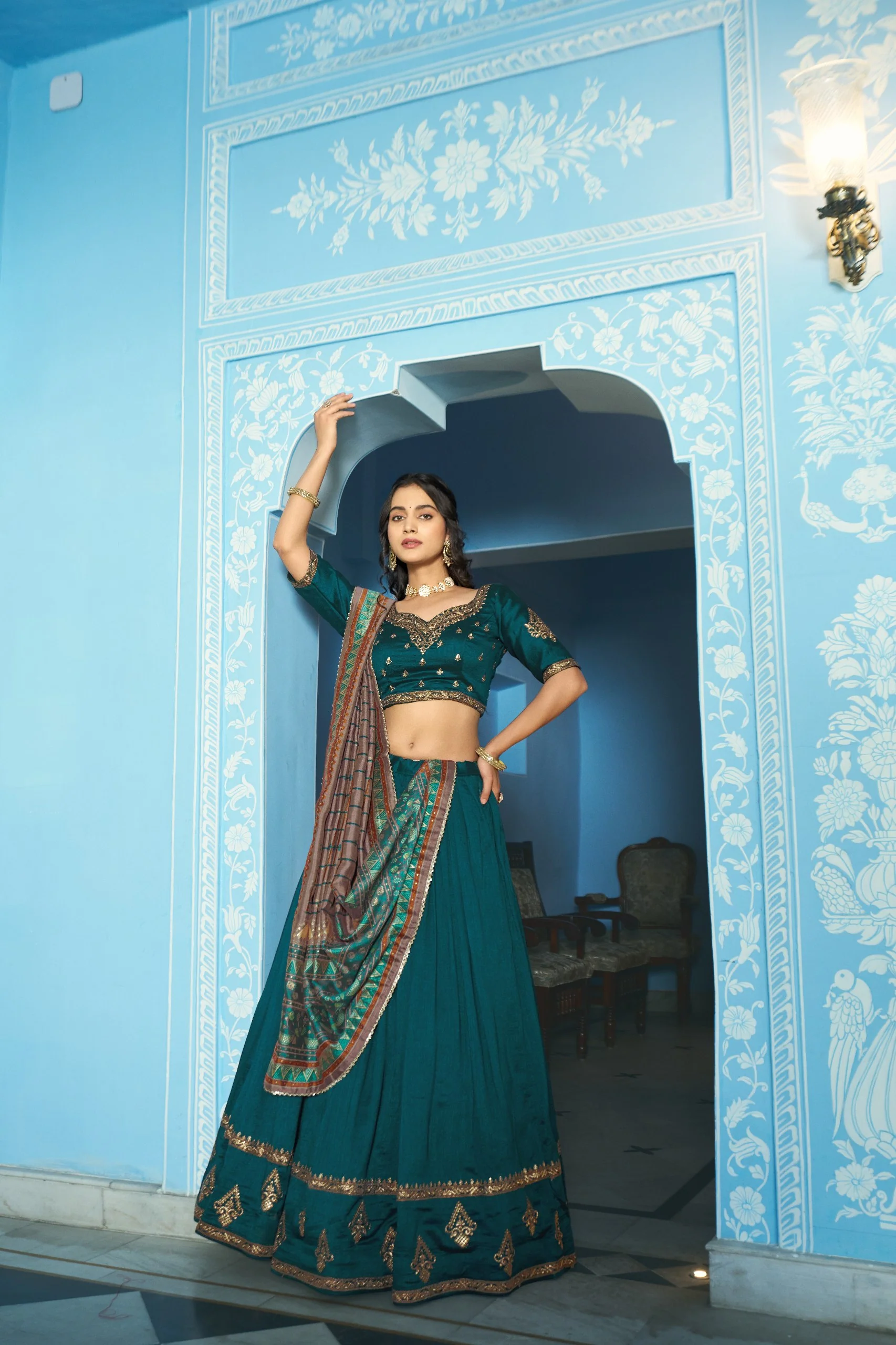 Festive Wear Vichitra Silk Sequins & Thread Embroidery Lehenga Set - Image 7
