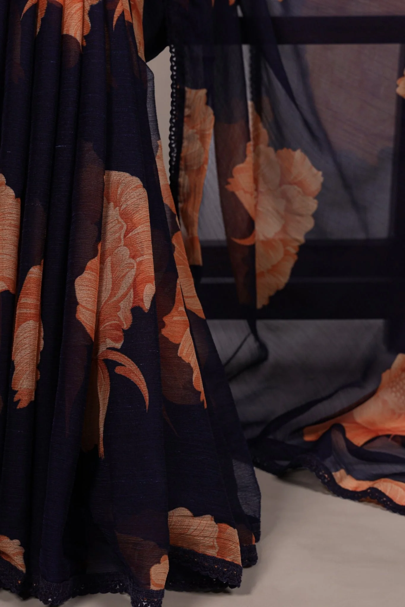 Floral Chiffon Saree With Lace Border Explore Acriine Ethnic Collection - Image 3