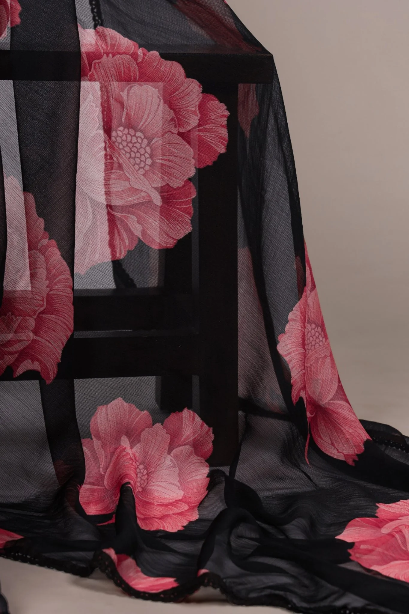 Floral Chiffon Saree With Lace Border Explore Acriine Ethnic Collection - Image 4