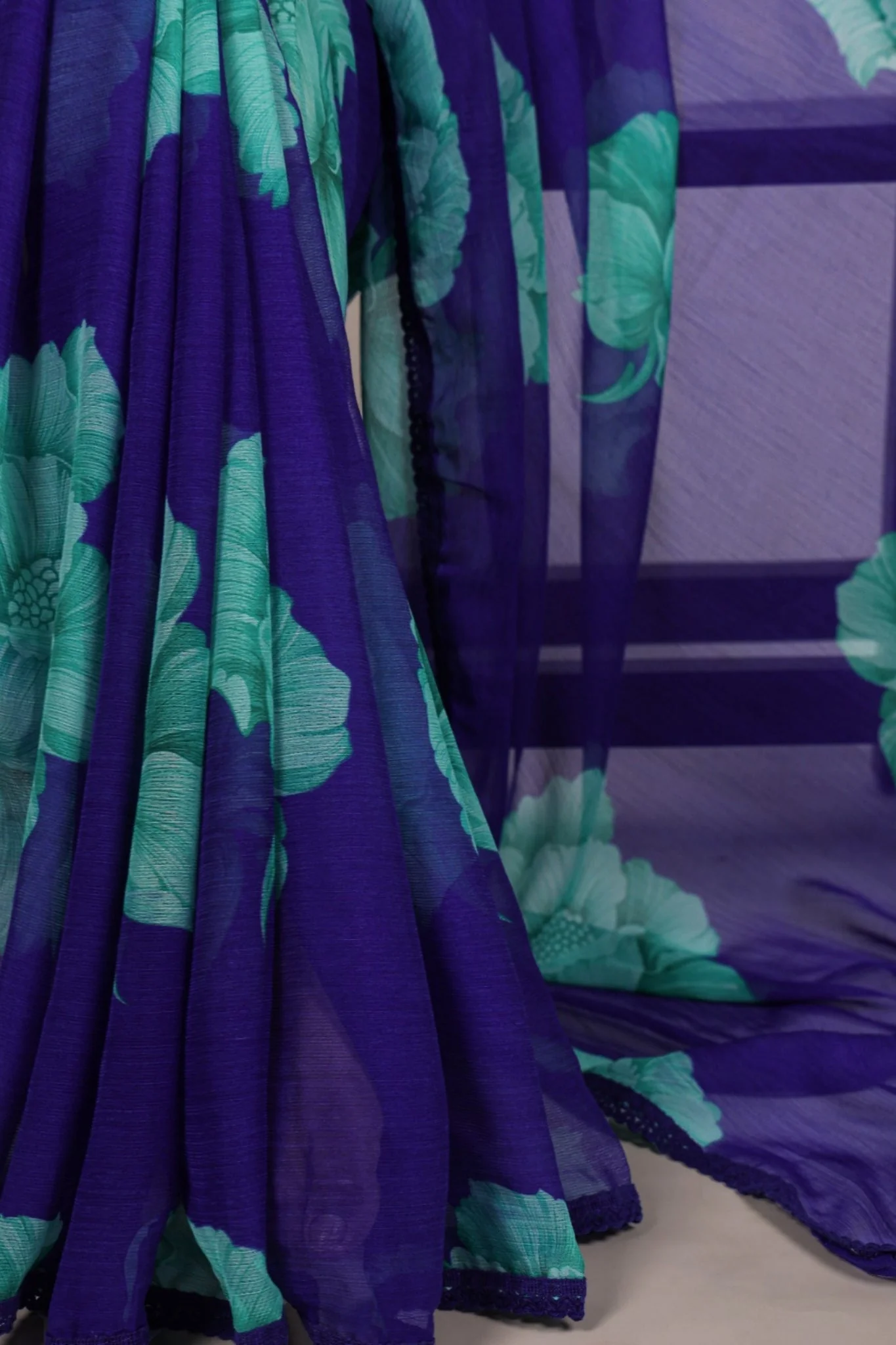 Floral Chiffon Saree With Lace Border Explore Acriine Ethnic Collection - Image 7