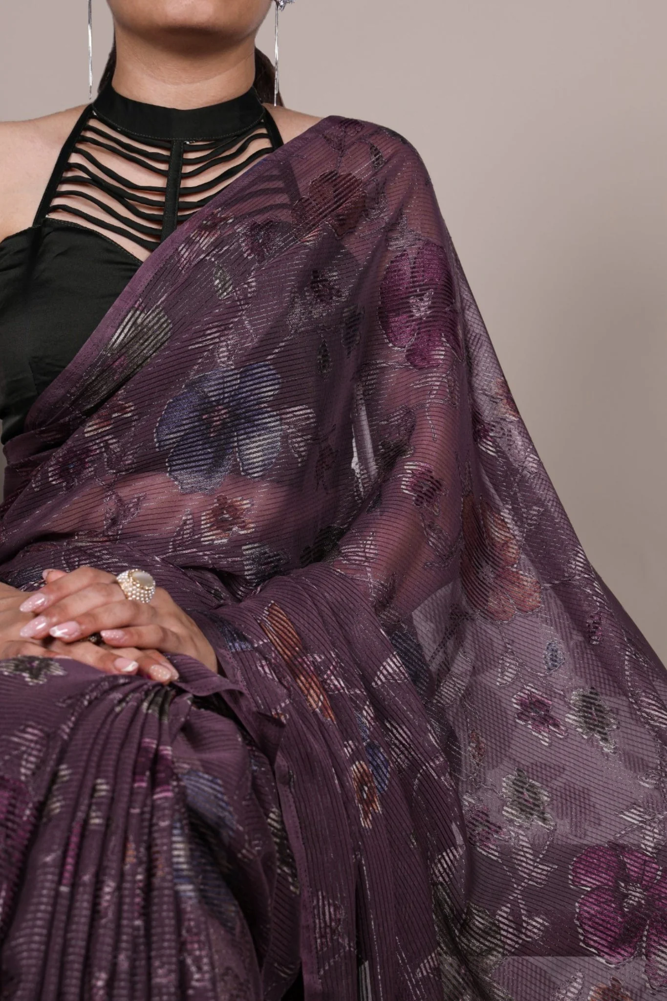 Floral Lurex Brasso Saree - Image 3
