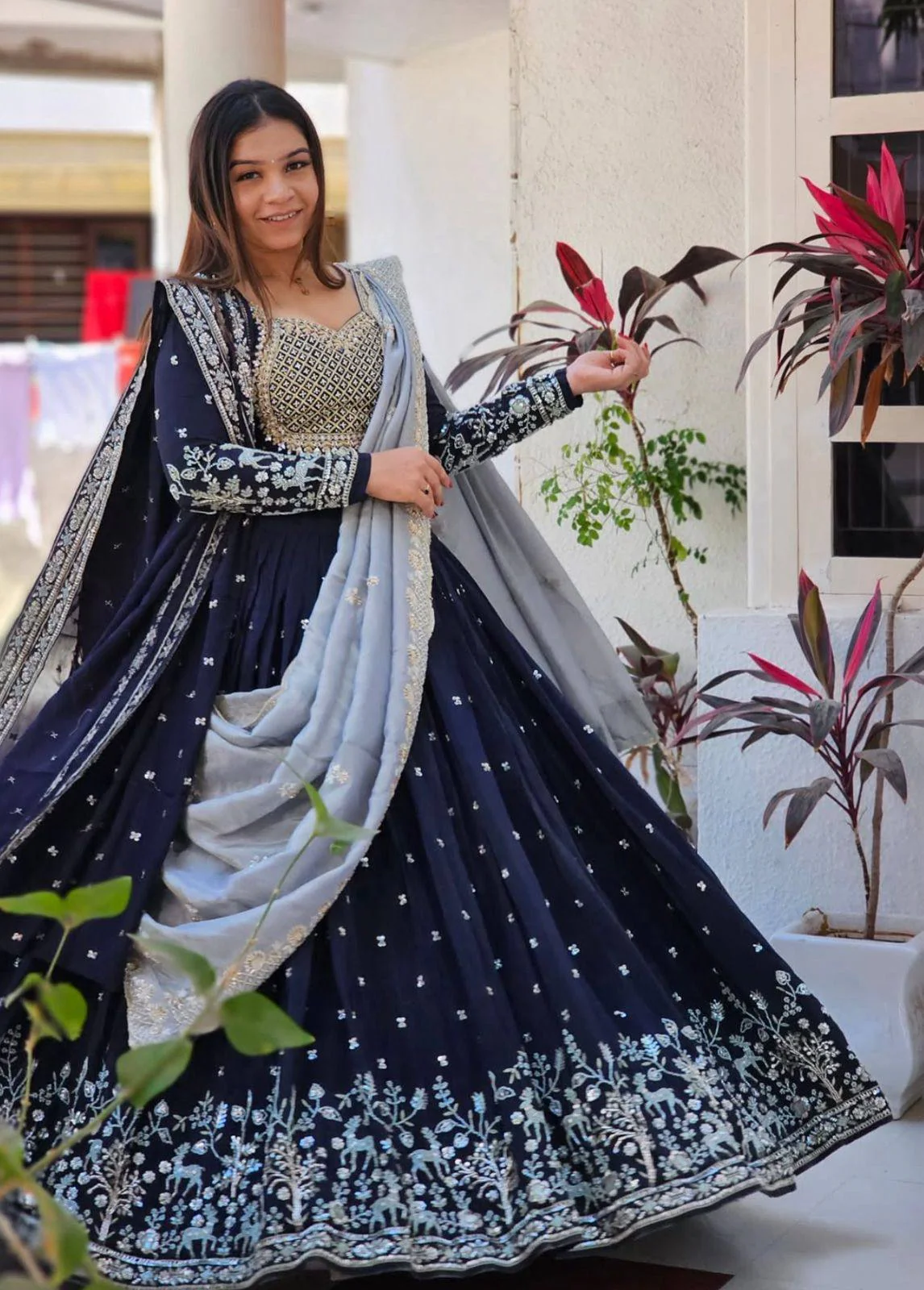 Blue Fox Georgette Lehenga Choli with Heavy Sequins and Embroidery Work - Image 3