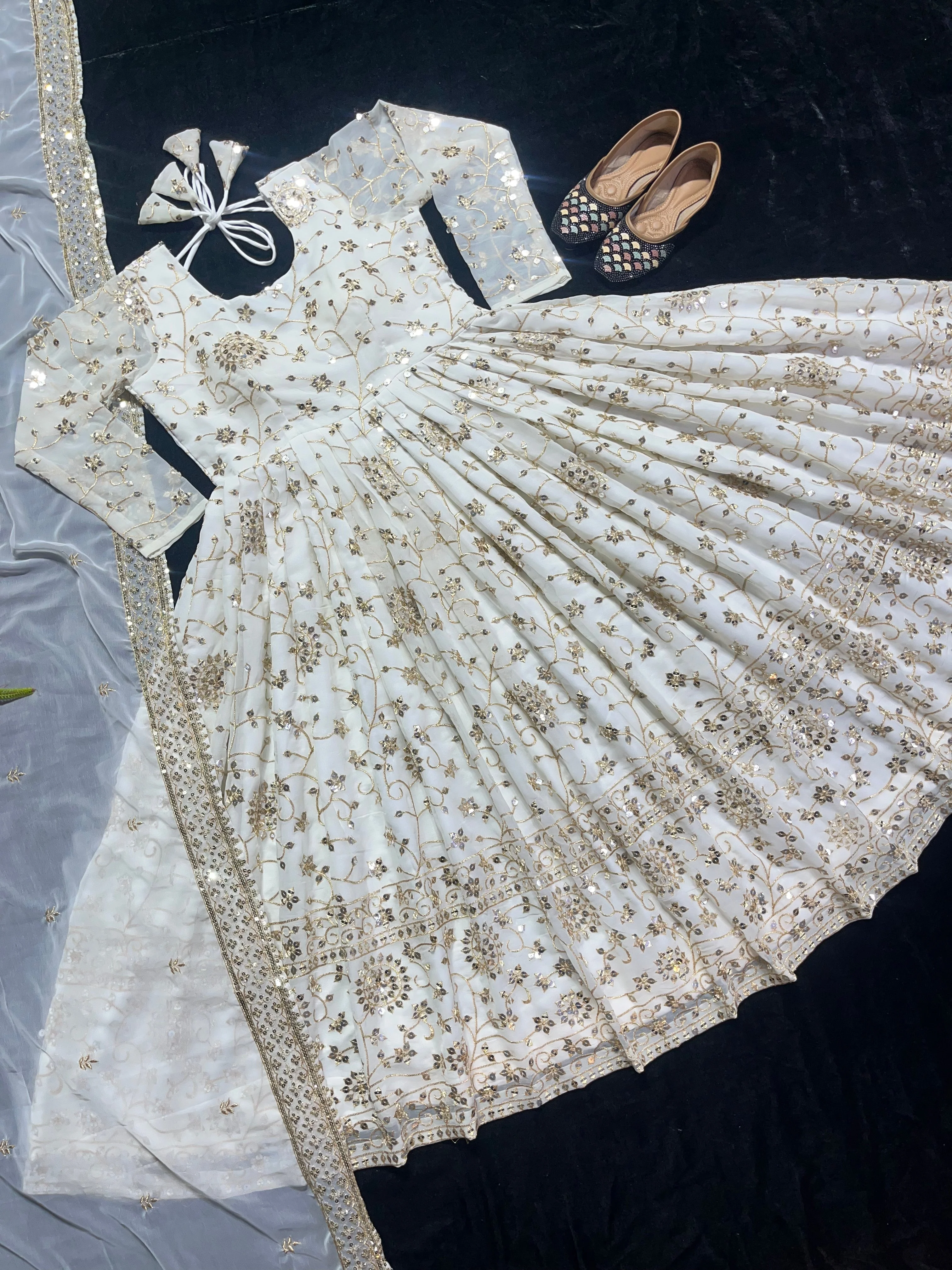 Full Heavy Work White Color Georgette Anarkali Gown - Image 10