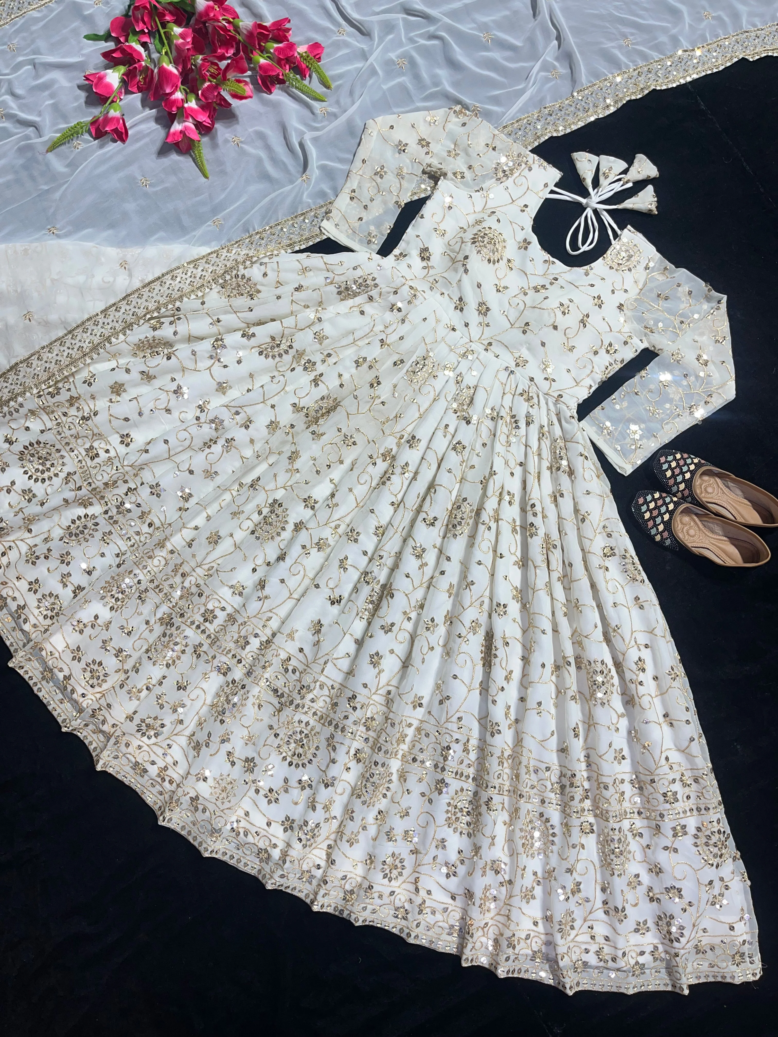 Full Heavy Work White Color Georgette Anarkali Gown - Image 11