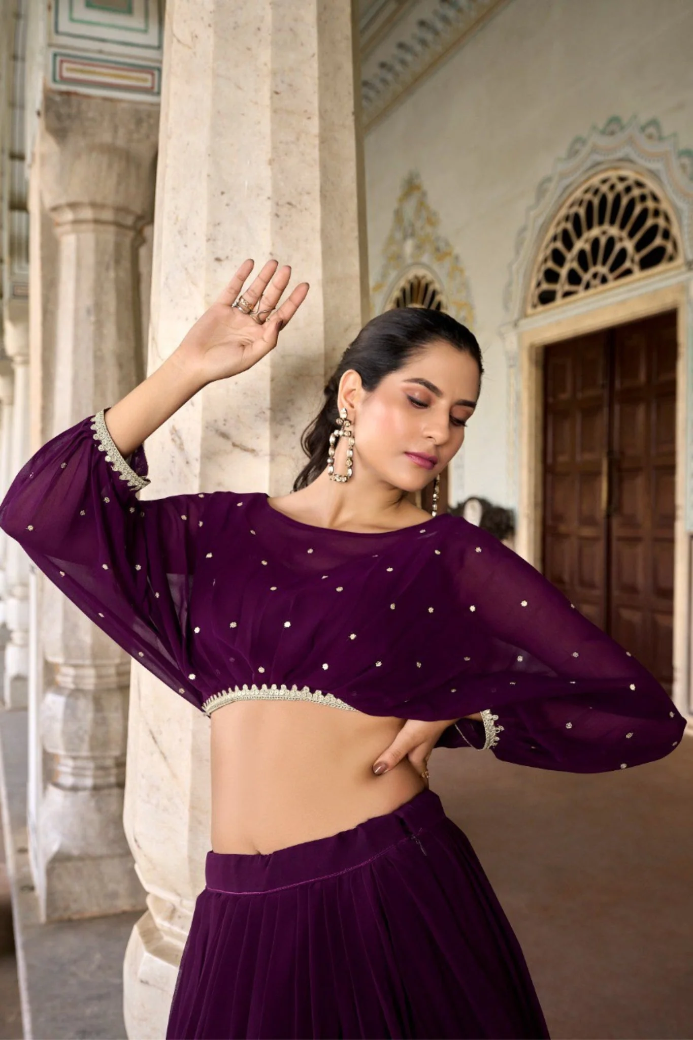 Georgette Embroidered Work Lehenga Co-Ord Set - Image 7