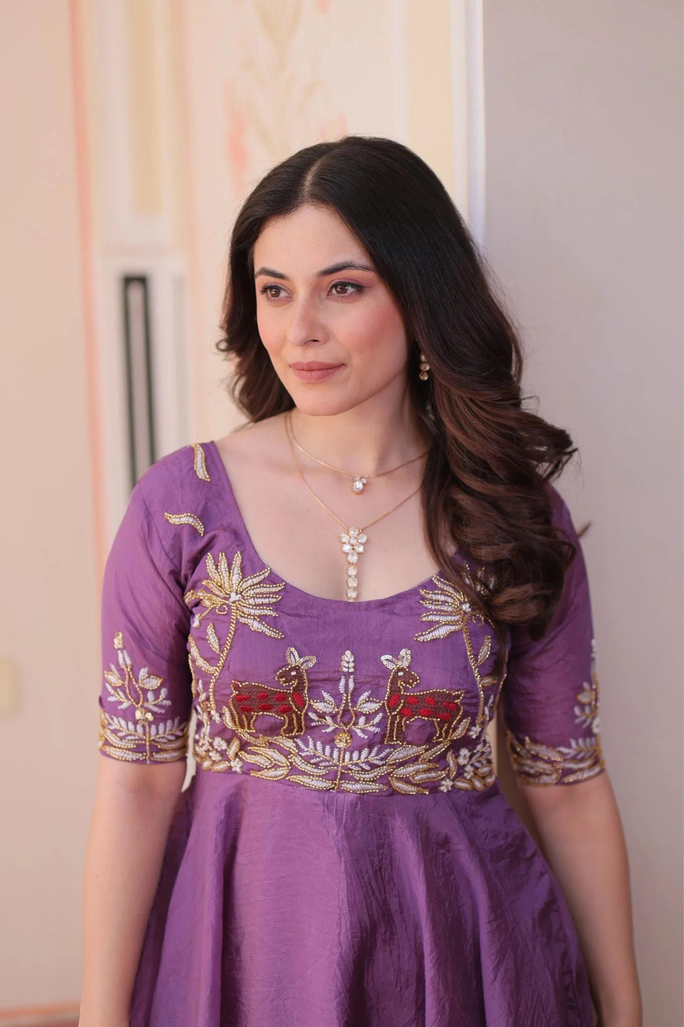 Gold Crush Beads Embroidered Work Crafted Designer Gown - Image 3
