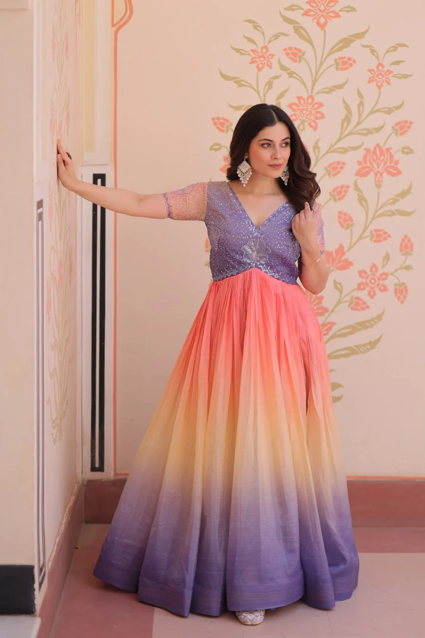 Gold Crush Padding With Beads Embroidered Work Gown - Image 7