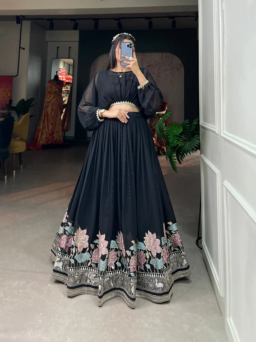 Graceful Black Georgette Thread Work Lehenga Collection