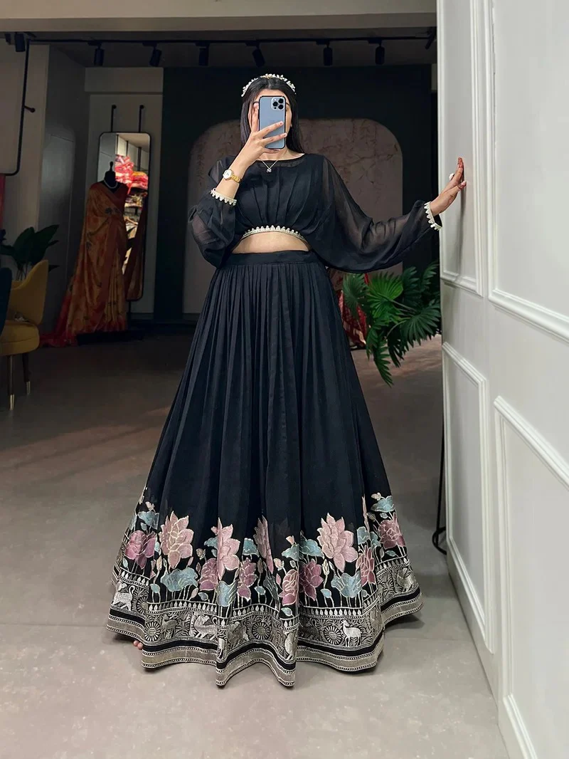 Graceful Black Georgette Thread Work Lehenga Collection - Image 2